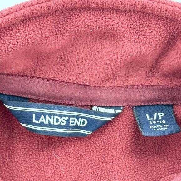 Lands’ End Women’s Fleece Pullover Size L/P 14-16 Burgundy Half Zip Warm Top - Picture 6 of 6